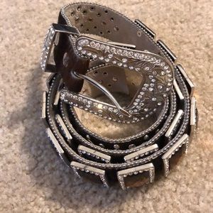 BHW hair on hide brown bling western belt